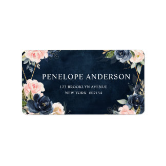 Navy Dusty Blue Blush Geometric Weduwlabel Etiket