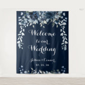 Navy Dusty Blue Eucalyptus Welkom op onze bruiloft Wandkleed (Voorkant)