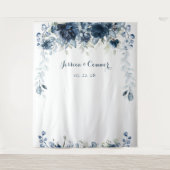 Navy Dusty Blue Floral Eucalyptus Greenery Wedding Wandkleed (Voorkant)