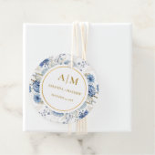 Navy Dusty Blue Floral Spring Bloom Bruiloft Bedankjes Labels (In situ)