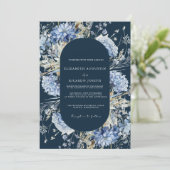 Navy Dusty Blue Floral Spring Bloom Bruiloft Kaart (Staand voorkant)