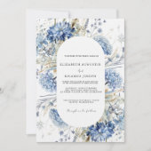 Navy Dusty Blue Floral Spring Bloom Bruiloft Kaart (Voorkant)