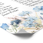 Navy Dusty Blue Floral Spring Bloom Bruiloft Poster (Hoek)