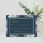 Navy Dusty Blue Floral Spring Bloom Bruiloft RSVP (Staand voorkant)