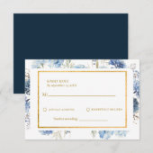 Navy Dusty Blue Floral Spring Bloom Bruiloft RSVP Kaartje (Voorkant / Achterkant)