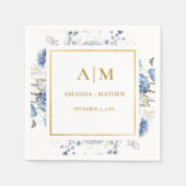 Navy Dusty Blue Floral Spring Bloom Bruiloft Servet (Voorkant)