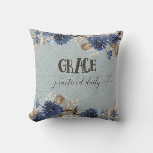 Navy Dusty Blue Floral Waterverf Grace Farmhouse Kussen