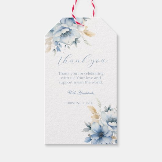 Navy Dusty Blue Gold Floral Spring Wedding Bedankt Cadeaulabel (Voorkant)
