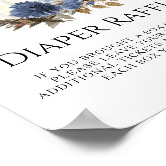 Navy Dusty Blue Herfst Floral Pumpkin Diaper Raffl Poster (Hoek)