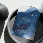 Navy Dusty Blue Ocean Waterverf Wedding Kaart