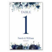 Navy & Dusty Blue Peony Trouwtafel Nummer Kaart (Achterkant)