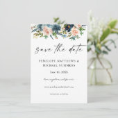 Navy Dusty Blue & Roze Floral Save the Date V2 (Staand voorkant)