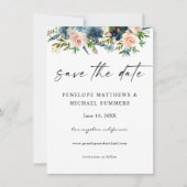 Navy Dusty Blue & Roze Floral Save the Date V2 (Voorkant)