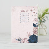 Navy & Dusty roos Flowers Zittafel nummer Kaart (Staand voorkant)