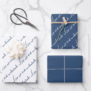 Navy Eid Mubarak Bilingual Inpakpapier Vel