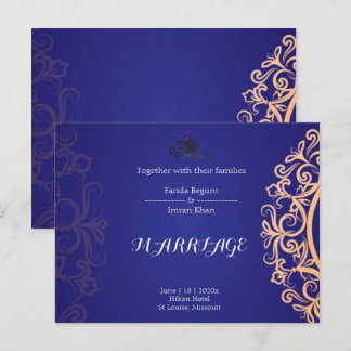 Navy Elegant Blue Muslim wedding Invitation Briefkaart