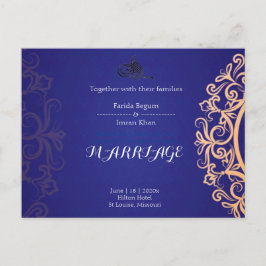 Navy Elegant Blue Muslim wedding Invitation  Briefkaart