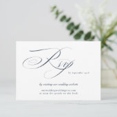 Navy Elegant Calligraphy Wedding Website QR CODE RSVP Kaartje (Staand voorkant)