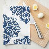 Navy Elegant Damask Theedoek (Quarter Fold)