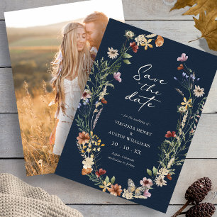 Navy Élégant Photo Boho Save The Date