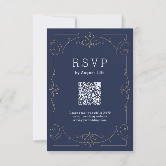 Navy elegante moderne klassieke QR-code RSVP Kaartje (Voorkant)