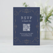 Navy elegante moderne klassieke QR-code RSVP Kaartje (Staand voorkant)