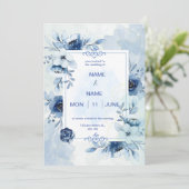 Navy elegante waterverf bloem bruiloft uitnodiging