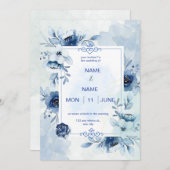 Navy elegante waterverf bloem bruiloft uitnodiging