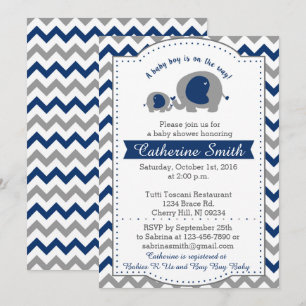 Navy Elephant Baby Shower Invitations