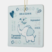 Navy Elephant Birth Stats Baby's Eerste Kerstmis Keramisch Ornament (Links)