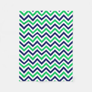 Navy, Emerald, White Large Chevron ZigZag Pattern Fleece Deken