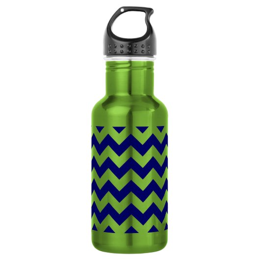 Navy en Apple Green Zigzag Waterfles (Voorkant)