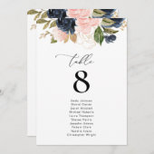Navy en Blush Bloemen Trouwtafel Nummer (Voorkant / Achterkant)