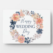 Navy en Blush Bloemenkrans Gelukkige Huwelijksdag Fotoplaat (voorkant)