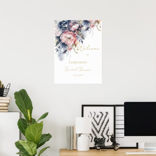Navy en blush elegant vrijgezellenfeest welkomstbo poster (Thuiskantoor)