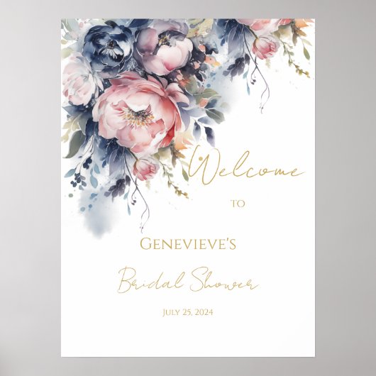 Navy en blush elegant vrijgezellenfeest welkomstbo poster (Voorkant)