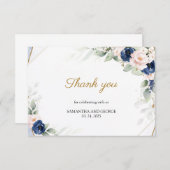 Navy en Blush Pink Floral Goud Groen Dank u Informatiekaartje (Voorkant / Achterkant)