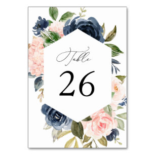 Navy en blush waterverf bloemenbruiloft kaart