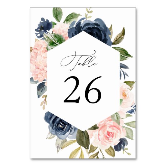 Navy en blush waterverf bloemenbruiloft kaart (Achterkant)