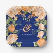 Navy en Botanische Sinaasappels Papieren Bordje (Voorkant)