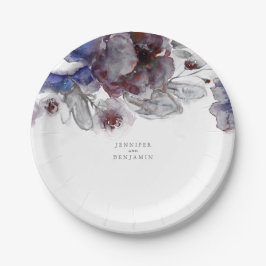 Navy en Bourgogne Floral Waterverf Elegant Papieren Bordje