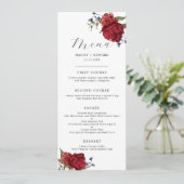 Navy en Bourgondië Floral bruiloft diner Menu (Staand voorkant)
