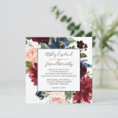 Navy en Bourgondische Waterverf Bloemenbruiloft Kaart (Staand voorkant)