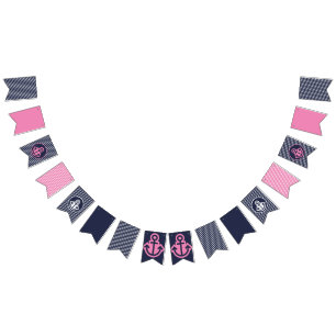 Navy en Bright Pink Nautical Bunting Flags Vlaggetjes