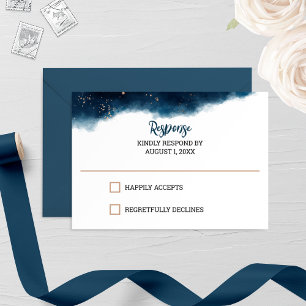 Navy en Bronzen Waterverf Bruiloft RSVP Kaart