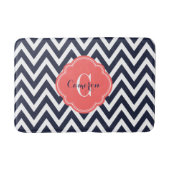Navy en Coral Chevron Monogram Badmat (Voorkant)