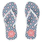 Navy en Coral Ikat Pattern Teenslippers (Voetbed)