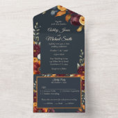 Navy en Gele Herfst Wildflower All In One Uitnodiging (Binnen)