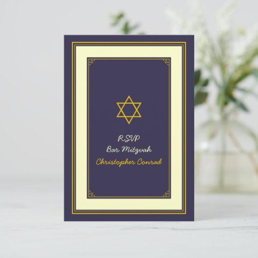 Navy en Gold Bar Mitswa Response Kaart (Staand voorkant)