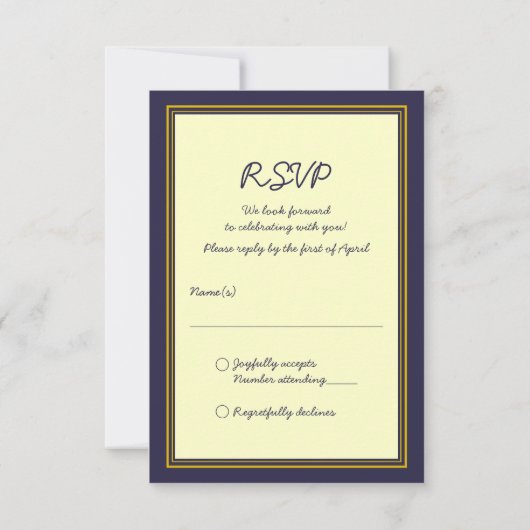 Navy en Gold Bar Mitswa Response Kaart (Achterkant)